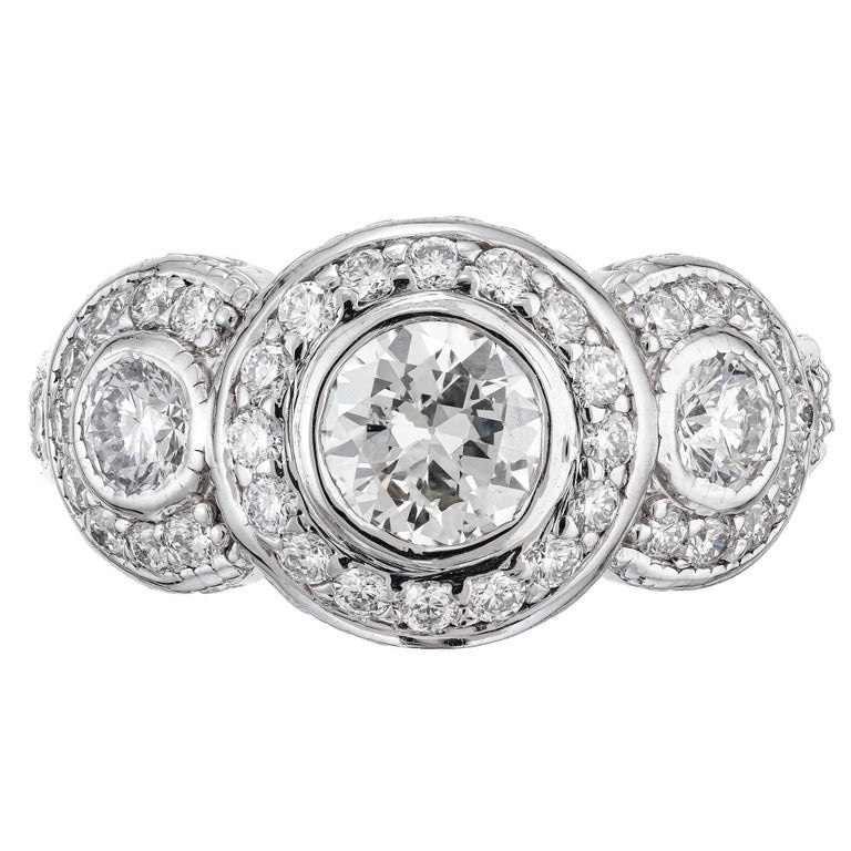 GIA Certified 1.01 Carat Diamond White Gold Three Stone Halo Engagement Ring – image 2