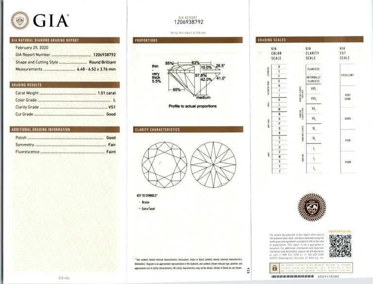 GIA Certified 1.01 Carat Diamond White Gold Three Stone Halo Engagement Ring – image 3