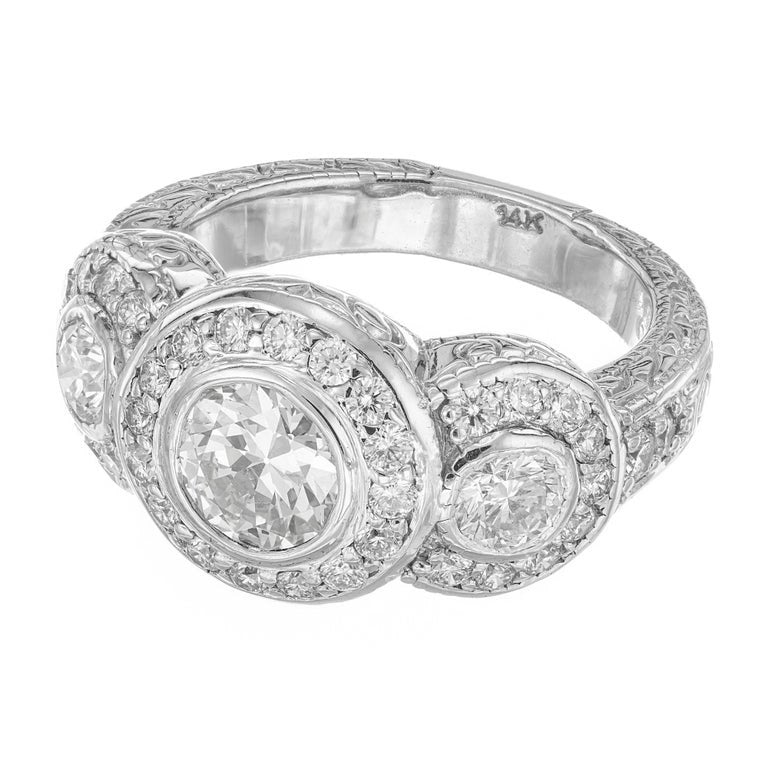GIA Certified 1.01 Carat Diamond White Gold Three Stone Halo Engagement Ring – image 4
