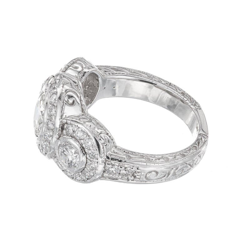 GIA Certified 1.01 Carat Diamond White Gold Three Stone Halo Engagement Ring – image 5
