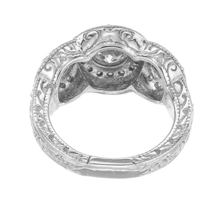 GIA Certified 1.01 Carat Diamond White Gold Three Stone Halo Engagement Ring – image 6