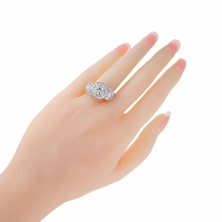GIA Certified 1.01 Carat Diamond White Gold Three Stone Halo Engagement Ring – image 8