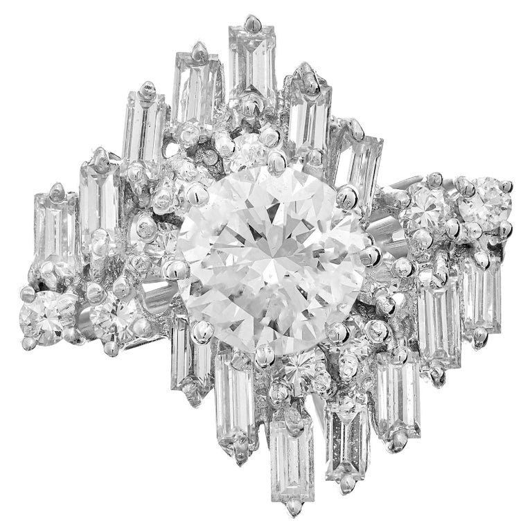EGL Certified .85 Carat Diamond White Gold Engagement Cluster Ring