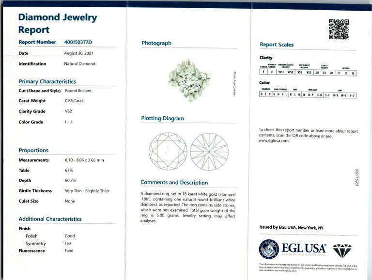 EGL Certified .85 Carat Diamond White Gold Engagement Cluster Ring – image 4