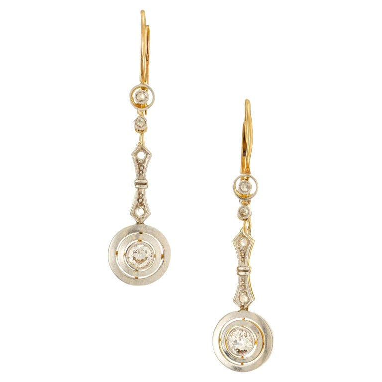 .20 Carat Diamond Platinum Yellow Gold Dangle Drop Earrings