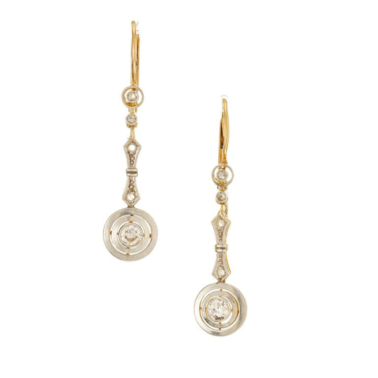 .20 Carat Diamond Platinum Yellow Gold Dangle Drop Earrings – image 2