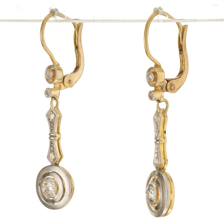.20 Carat Diamond Platinum Yellow Gold Dangle Drop Earrings – image 3