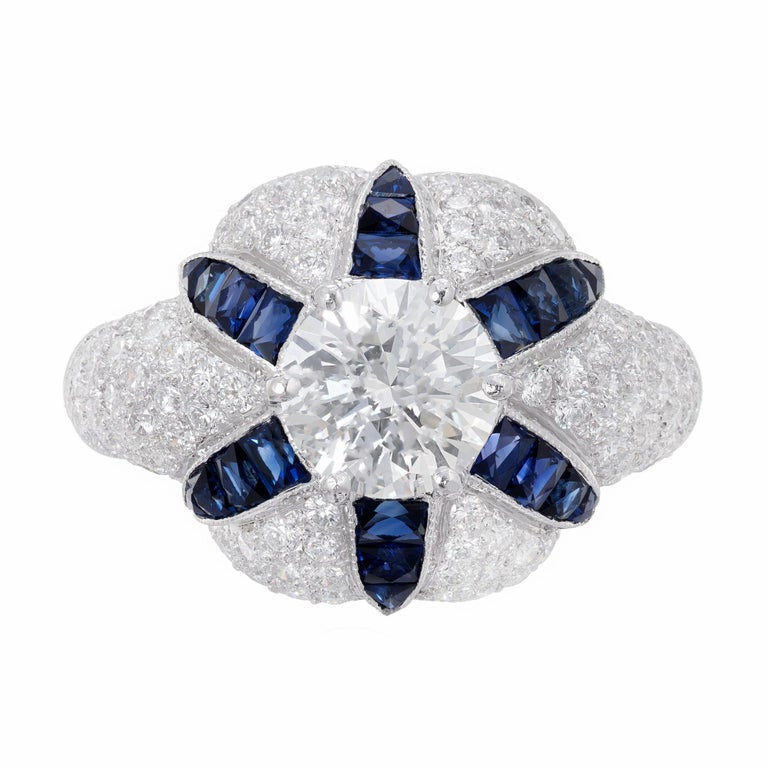 GIA Certified 1.29 Carat Calibre Sapphire Diamond Platinum Domed Engagement Ring – image 2