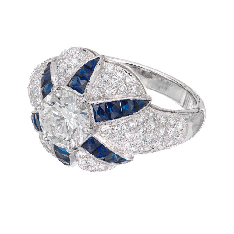 GIA Certified 1.29 Carat Calibre Sapphire Diamond Platinum Domed Engagement Ring – image 4