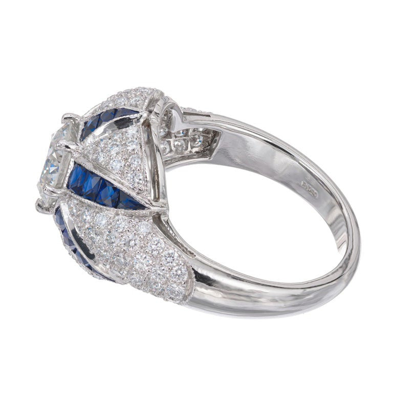 GIA Certified 1.29 Carat Calibre Sapphire Diamond Platinum Domed Engagement Ring – image 5