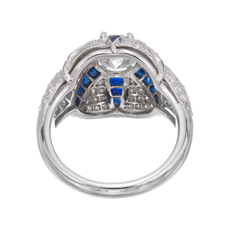 GIA Certified 1.29 Carat Calibre Sapphire Diamond Platinum Domed Engagement Ring – image 6