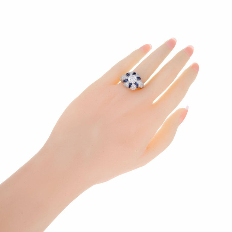 GIA Certified 1.29 Carat Calibre Sapphire Diamond Platinum Domed Engagement Ring – image 8