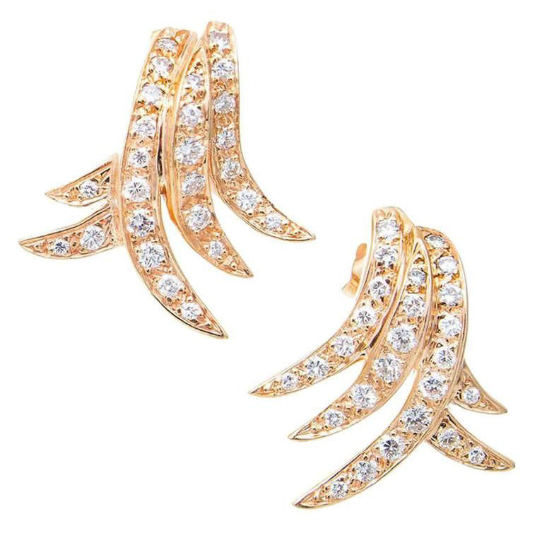 1.04 Carat Pave Diamond Gold Swirl Earrings