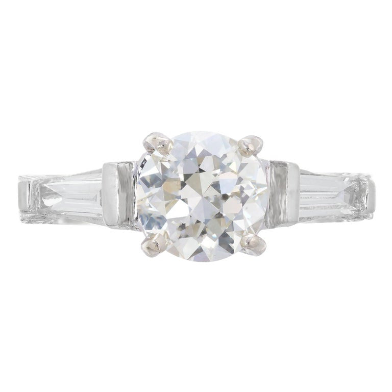 Vintage 1.69ct 1930s Transitional Cut 14k White Gold Diamond Baguette Sides Ring
