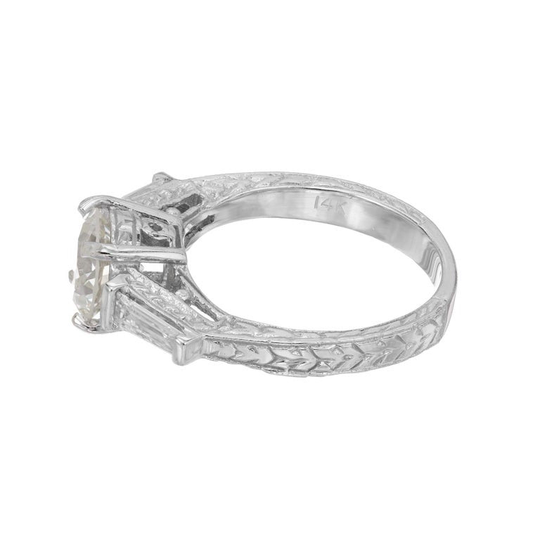 Vintage 1.69ct 1930s Transitional Cut 14k White Gold Diamond Baguette Sides Ring – image 4