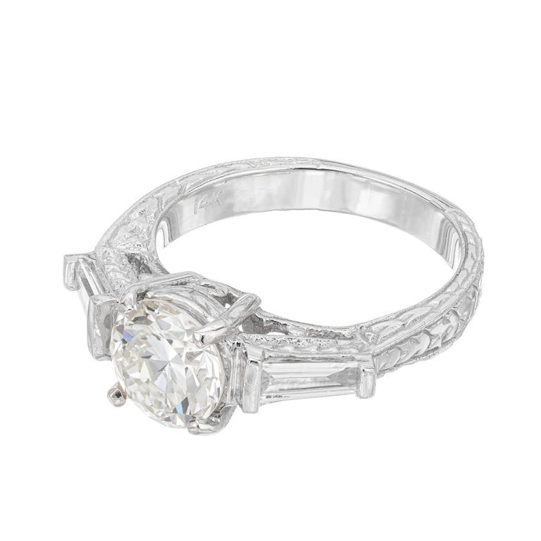 Vintage 1.69ct 1930s Transitional Cut 14k White Gold Diamond Baguette Sides Ring – image 7