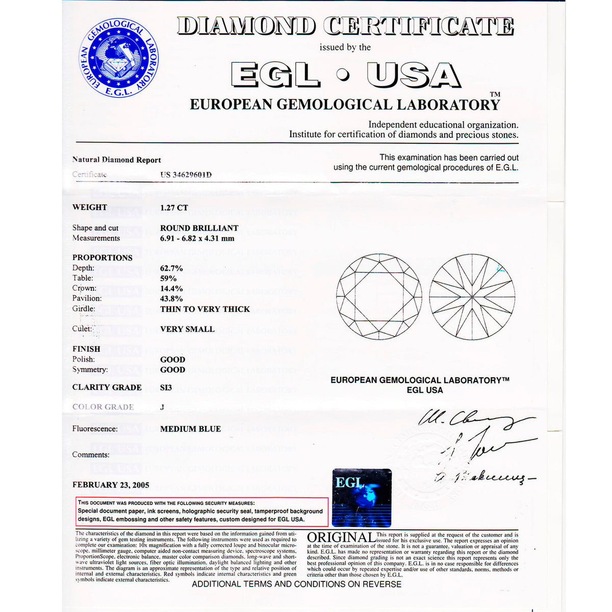 EGL Certified 1.27 Carat White Diamond Three-Stone Platinum Engagement Ring – image 3