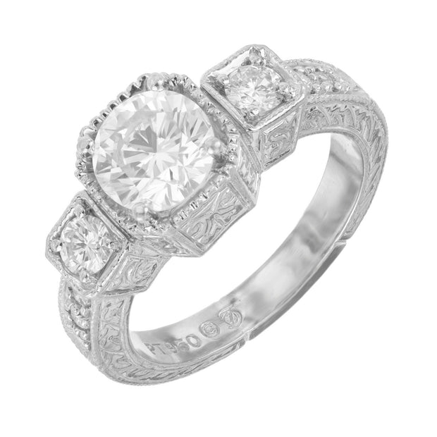 EGL Certified 1.27 Carat White Diamond Three-Stone Platinum Engagement Ring