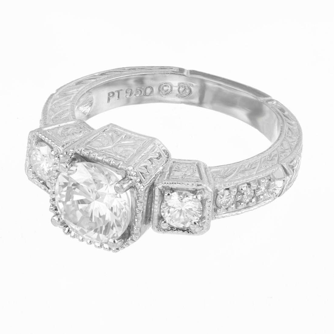 EGL Certified 1.27 Carat White Diamond Three-Stone Platinum Engagement Ring – image 5