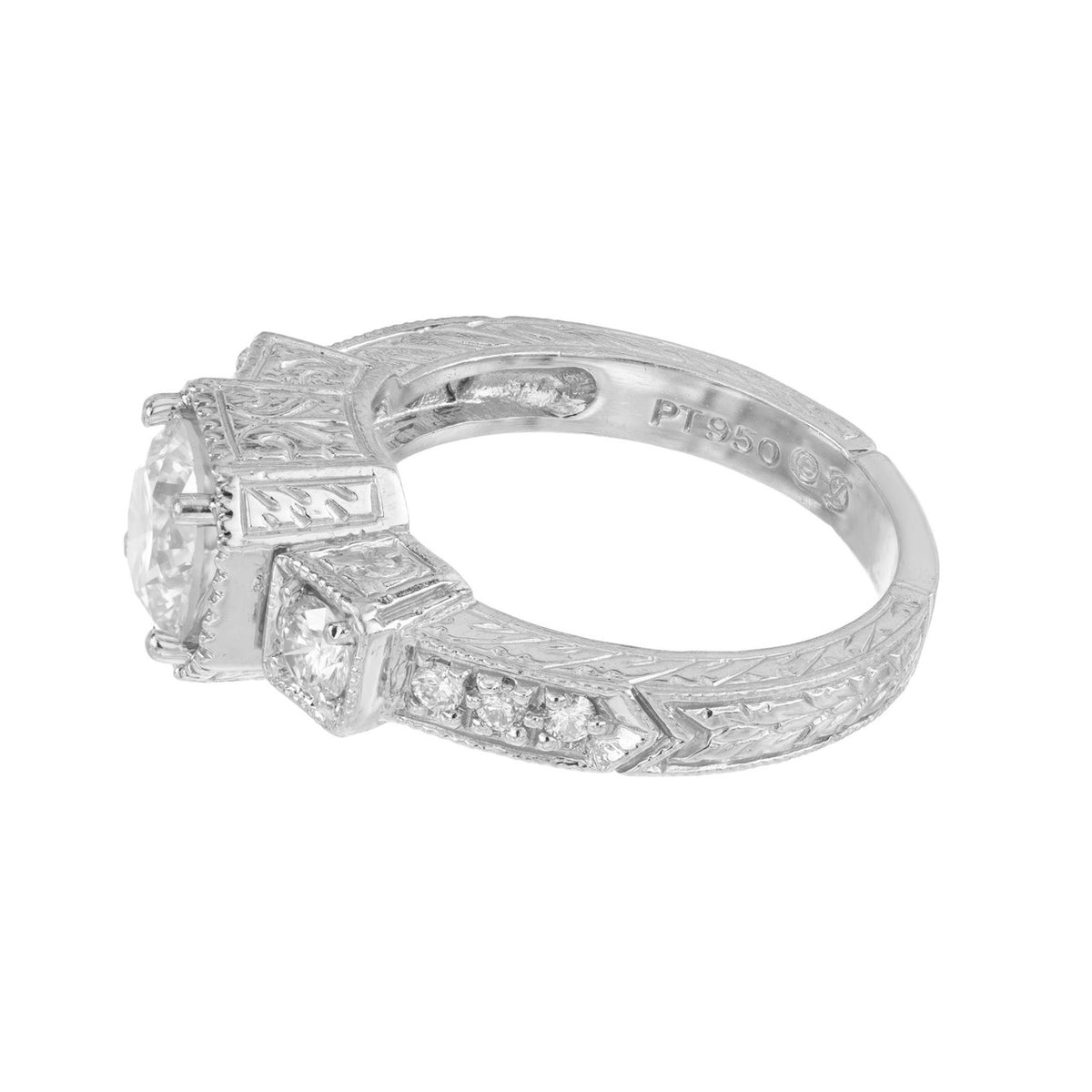 EGL Certified 1.27 Carat White Diamond Three-Stone Platinum Engagement Ring – image 6