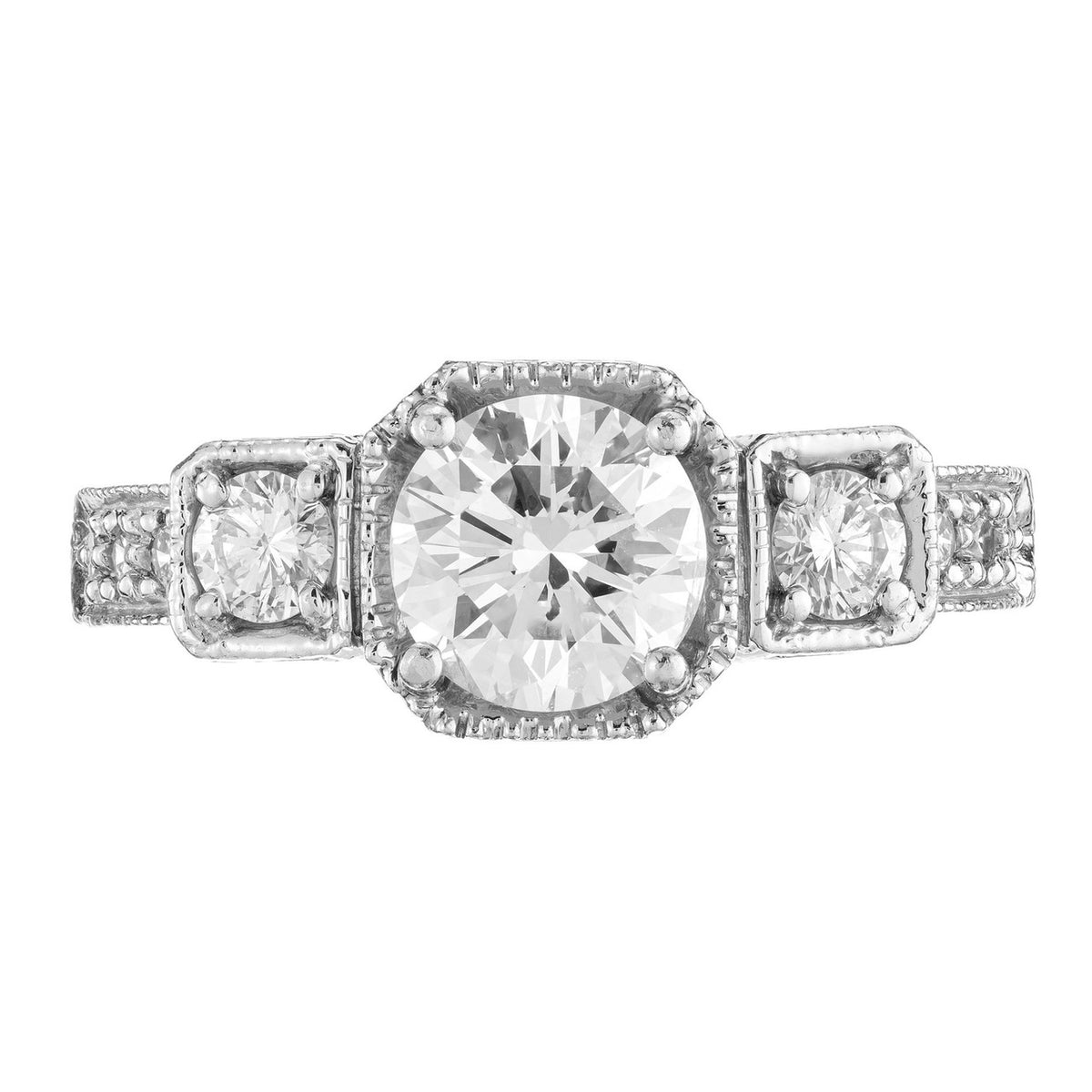 EGL Certified 1.27 Carat White Diamond Three-Stone Platinum Engagement Ring – image 2