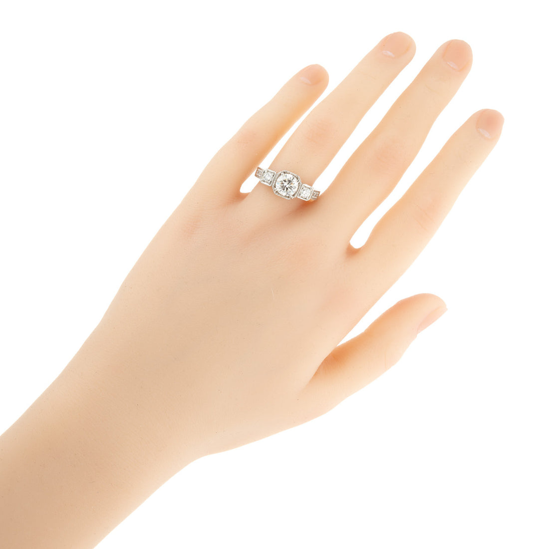 EGL Certified 1.27 Carat White Diamond Three-Stone Platinum Engagement Ring – image 4