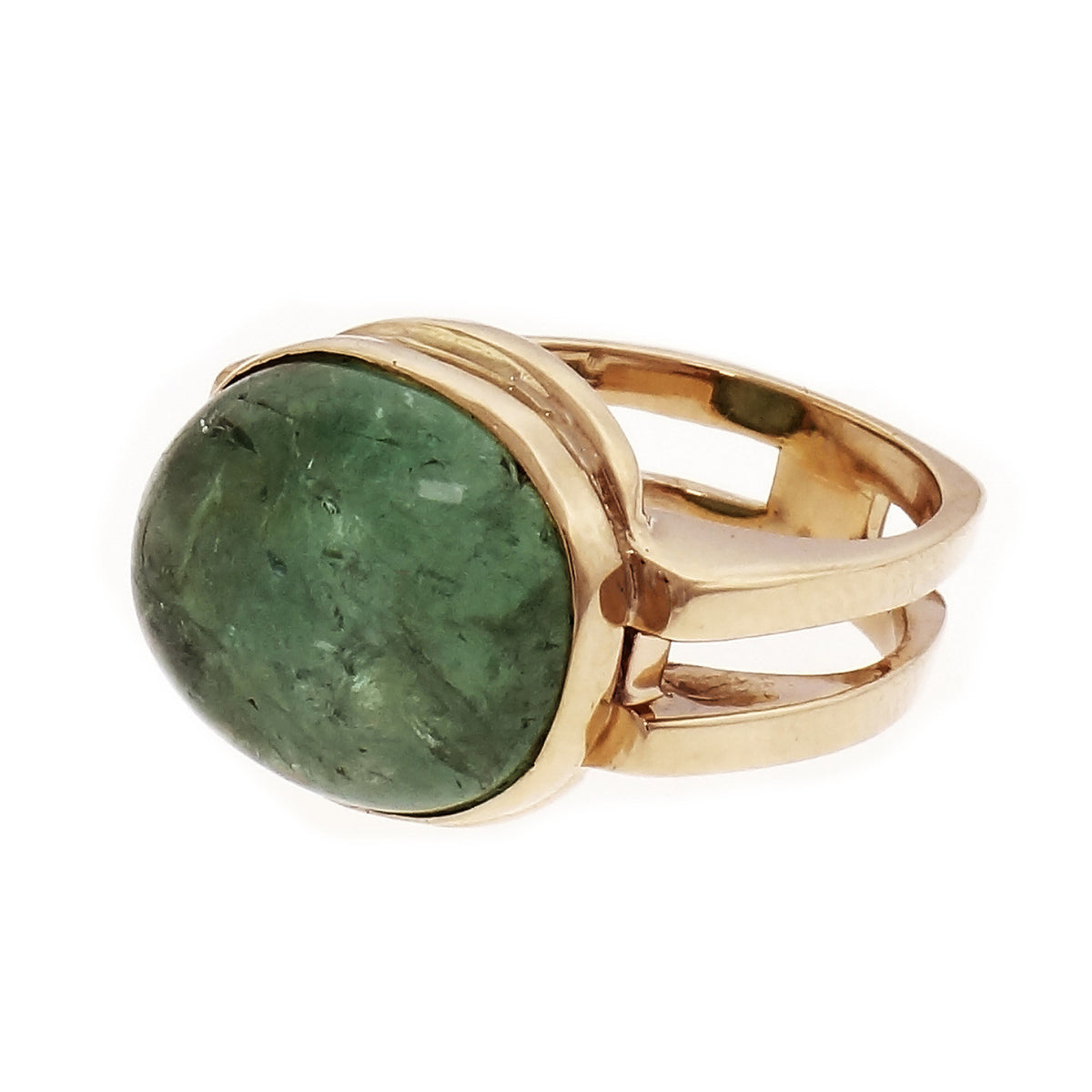 Emerald 14.85ct Cabochon 14k Yellow Gold Cocktail Ring – image 2
