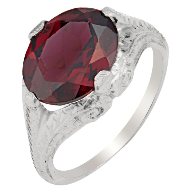 3.81 Carat Garnet White Gold Art Deco Ring