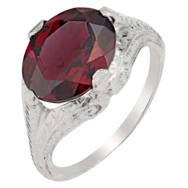 3.81 Carat Garnet White Gold Art Deco Ring