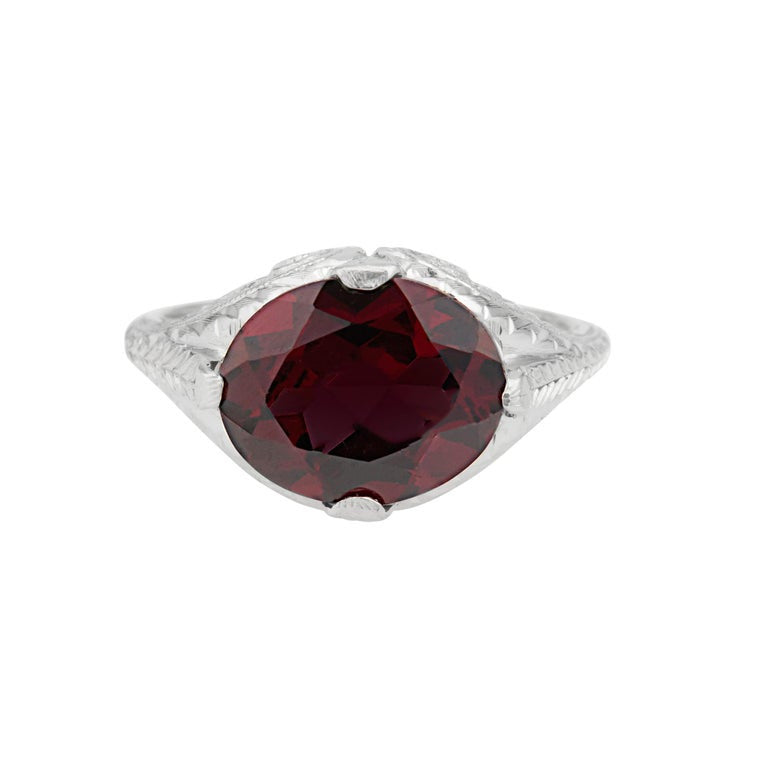 3.81 Carat Garnet White Gold Art Deco Ring – image 3