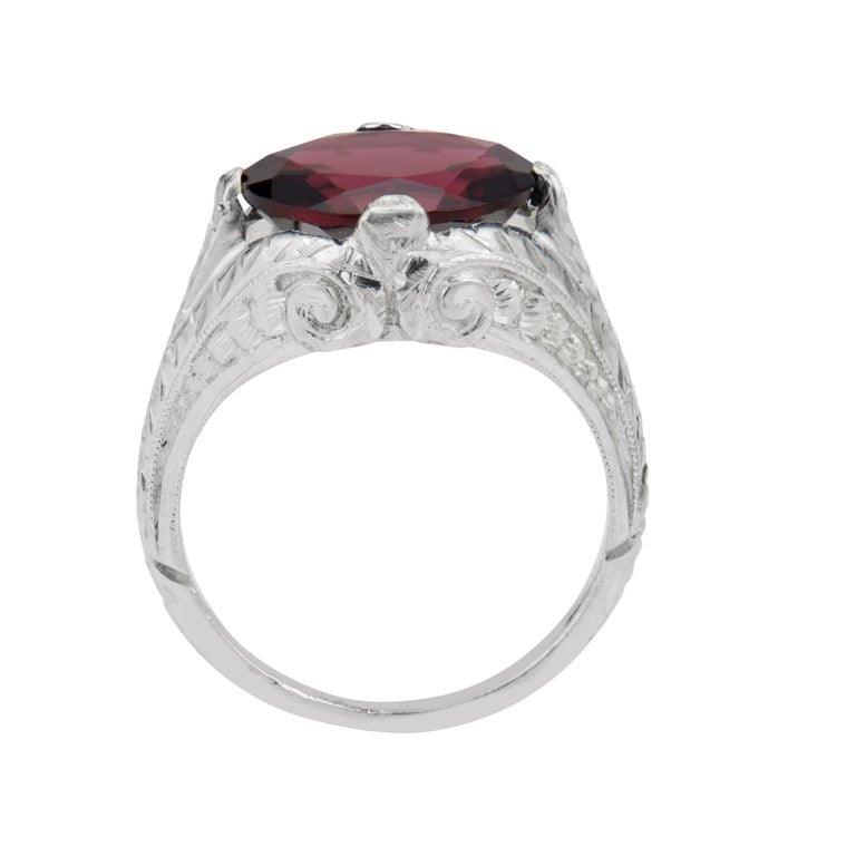 3.81 Carat Garnet White Gold Art Deco Ring – image 5