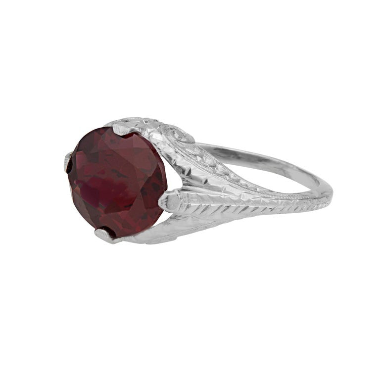 3.81 Carat Garnet White Gold Art Deco Ring – image 2