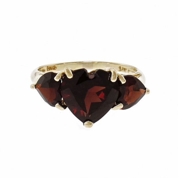 14k Yellow Gold Heart Shaped Garnet Band
