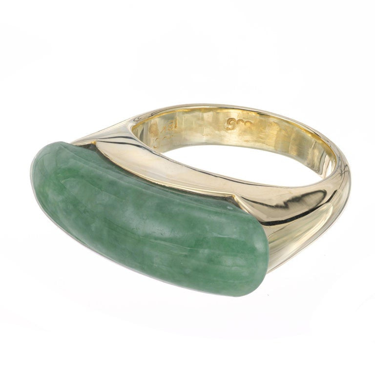 GIA Certified Natural Jadeite Jade Gold Saddle Ring – image 9
