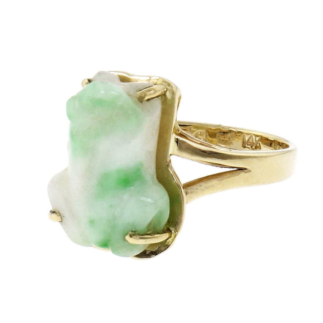 GIA Certified Jade Carved Frog Yellow Gold Ring – image 2