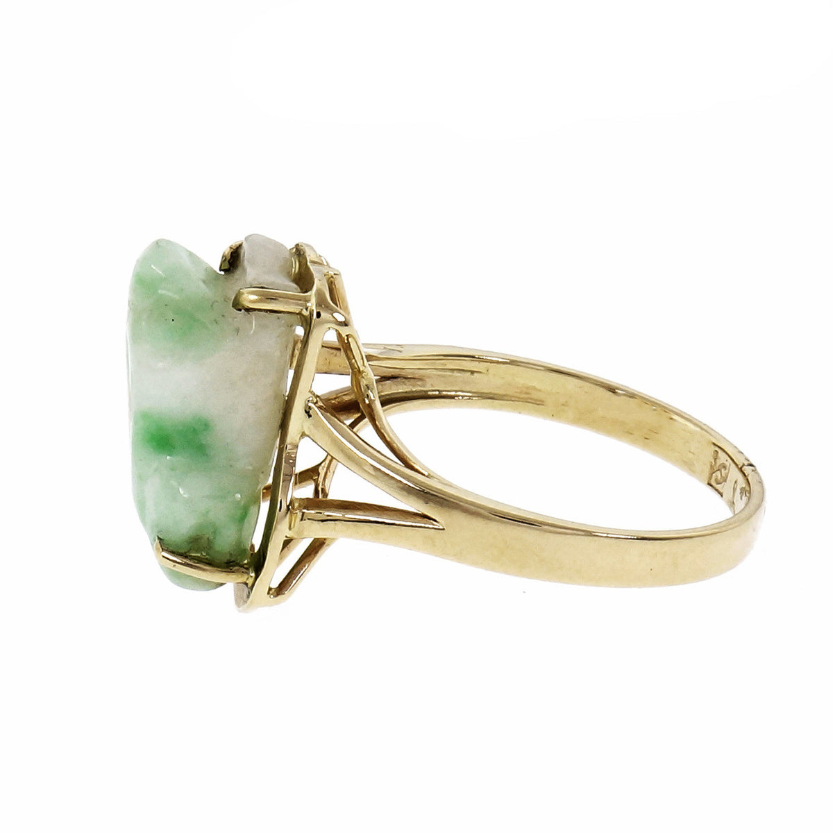 GIA Certified Jade Carved Frog Yellow Gold Ring – image 3