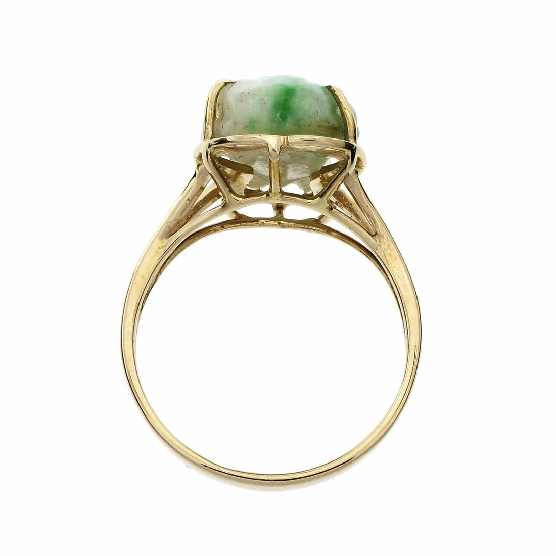 GIA Certified Jade Carved Frog Yellow Gold Ring – image 5