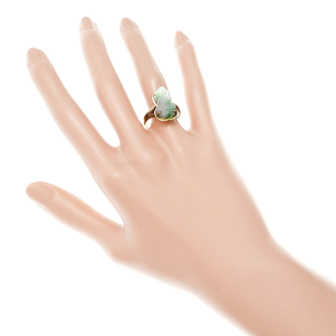 GIA Certified Jade Carved Frog Yellow Gold Ring – image 6