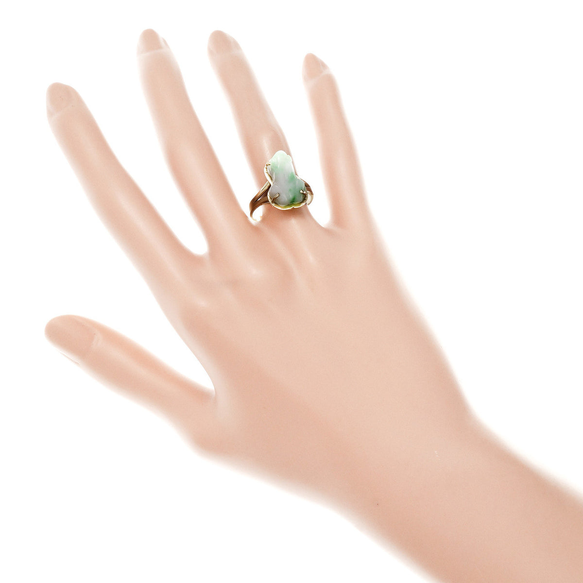 GIA Certified Jade Carved Frog Yellow Gold Ring – image 6