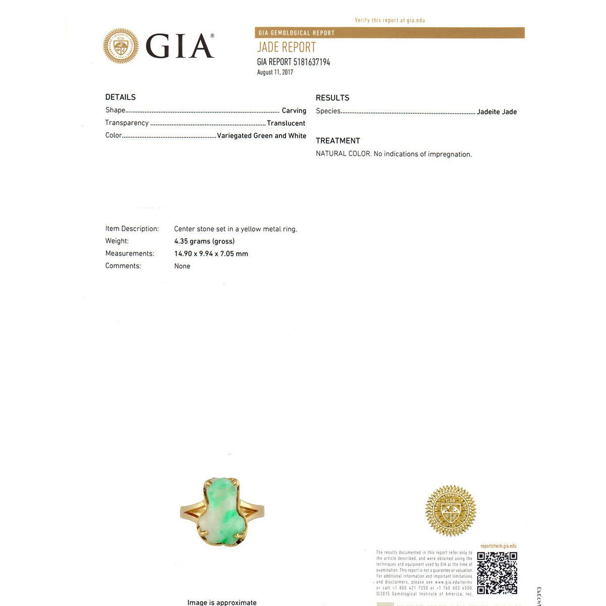 GIA Certified Jade Carved Frog Yellow Gold Ring – image 7