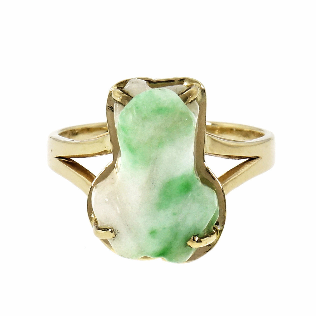 GIA Certified Jade Carved Frog Yellow Gold Ring