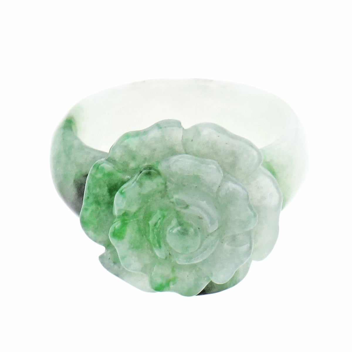 GIA Certified Jadeite Jade Flower Ring Blended Green White