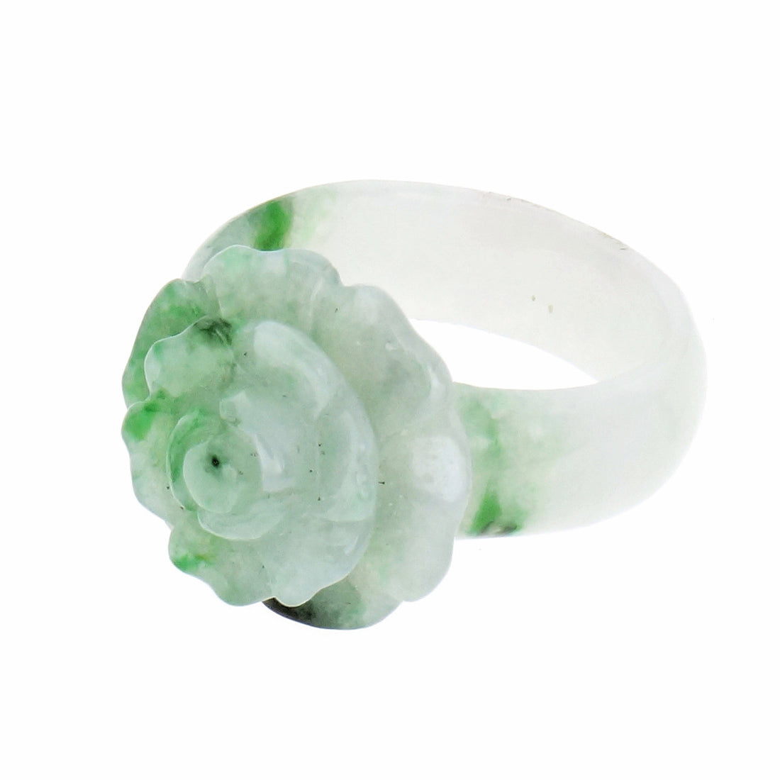 GIA Certified Jadeite Jade Flower Ring Blended Green White – image 3