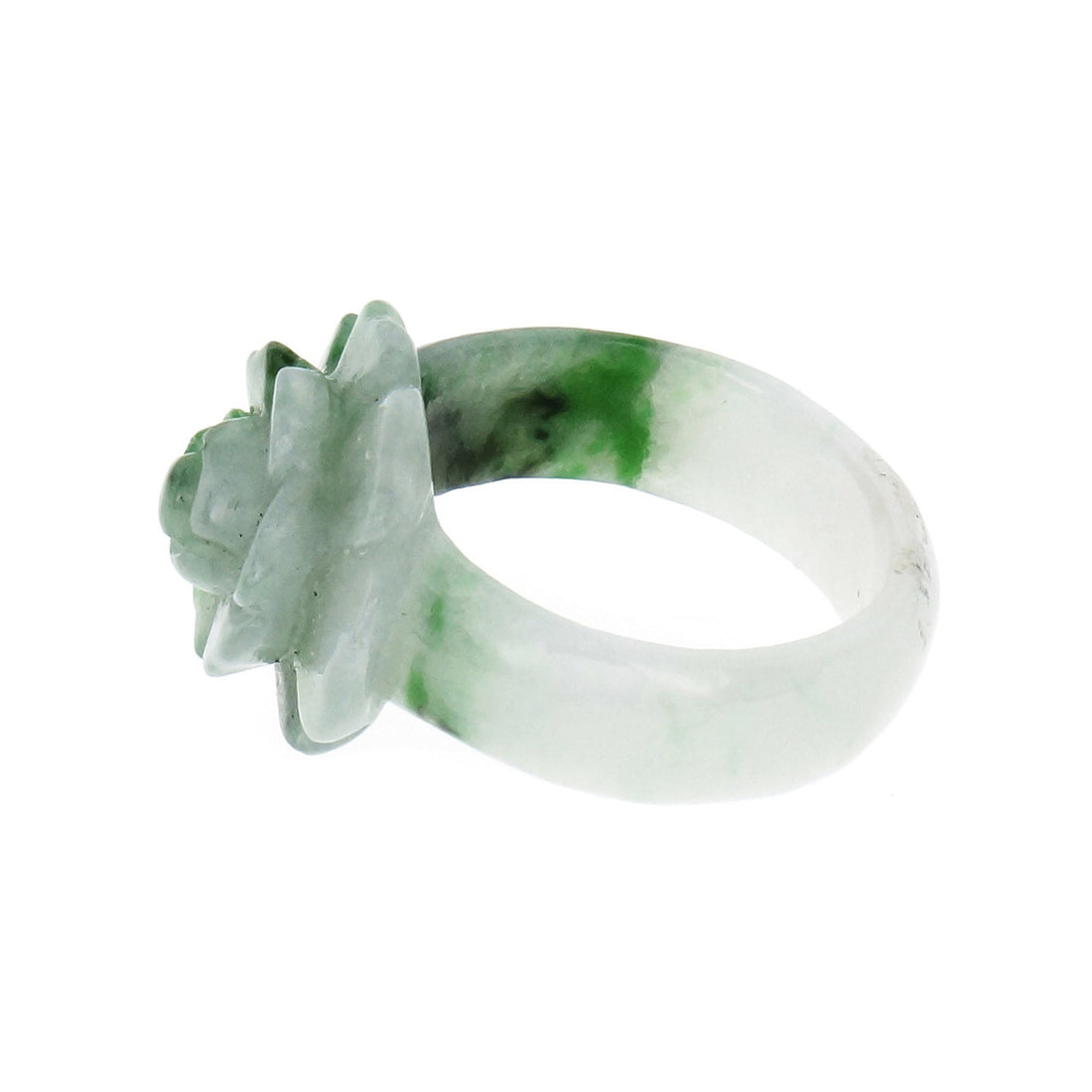 GIA Certified Jadeite Jade Flower Ring Blended Green White – image 4