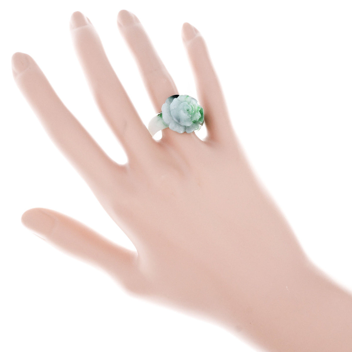 GIA Certified Jadeite Jade Flower Ring Blended Green White – image 7