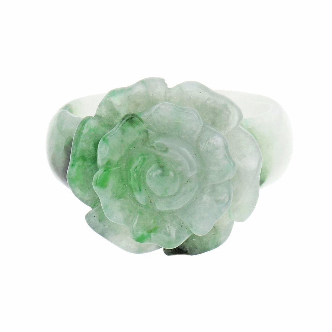GIA Certified Jadeite Jade Flower Ring Blended Green White – image 2