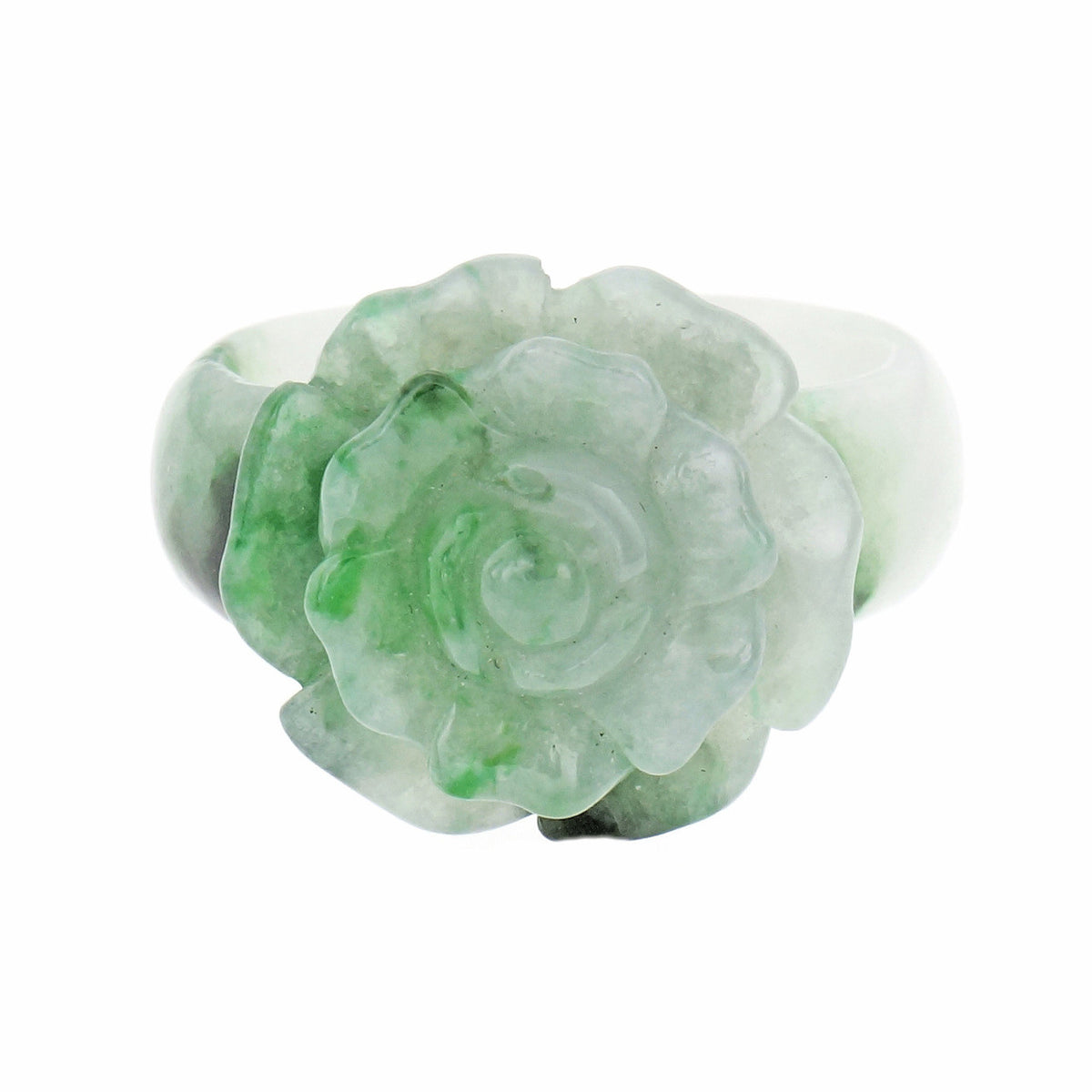 GIA Certified Jadeite Jade Flower Ring Blended Green White – image 2