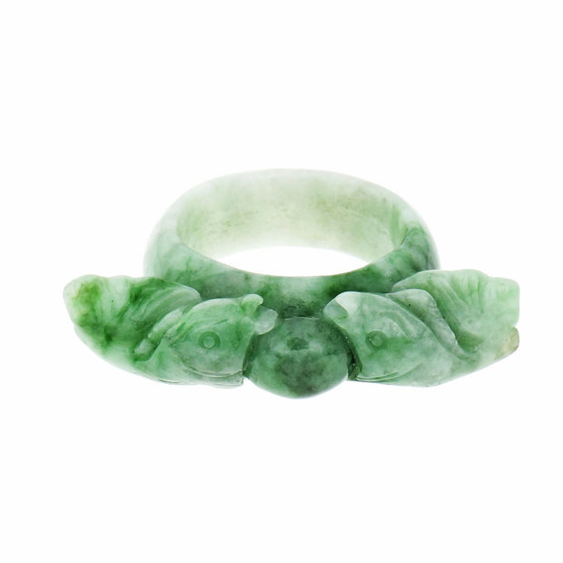 GIA Certified Natural Jadeite Jade Double Fish Ring