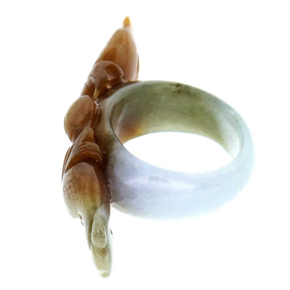 Natural Carved Jadeite Jade Fish Ring Brown Green White GIA Certified – image 3