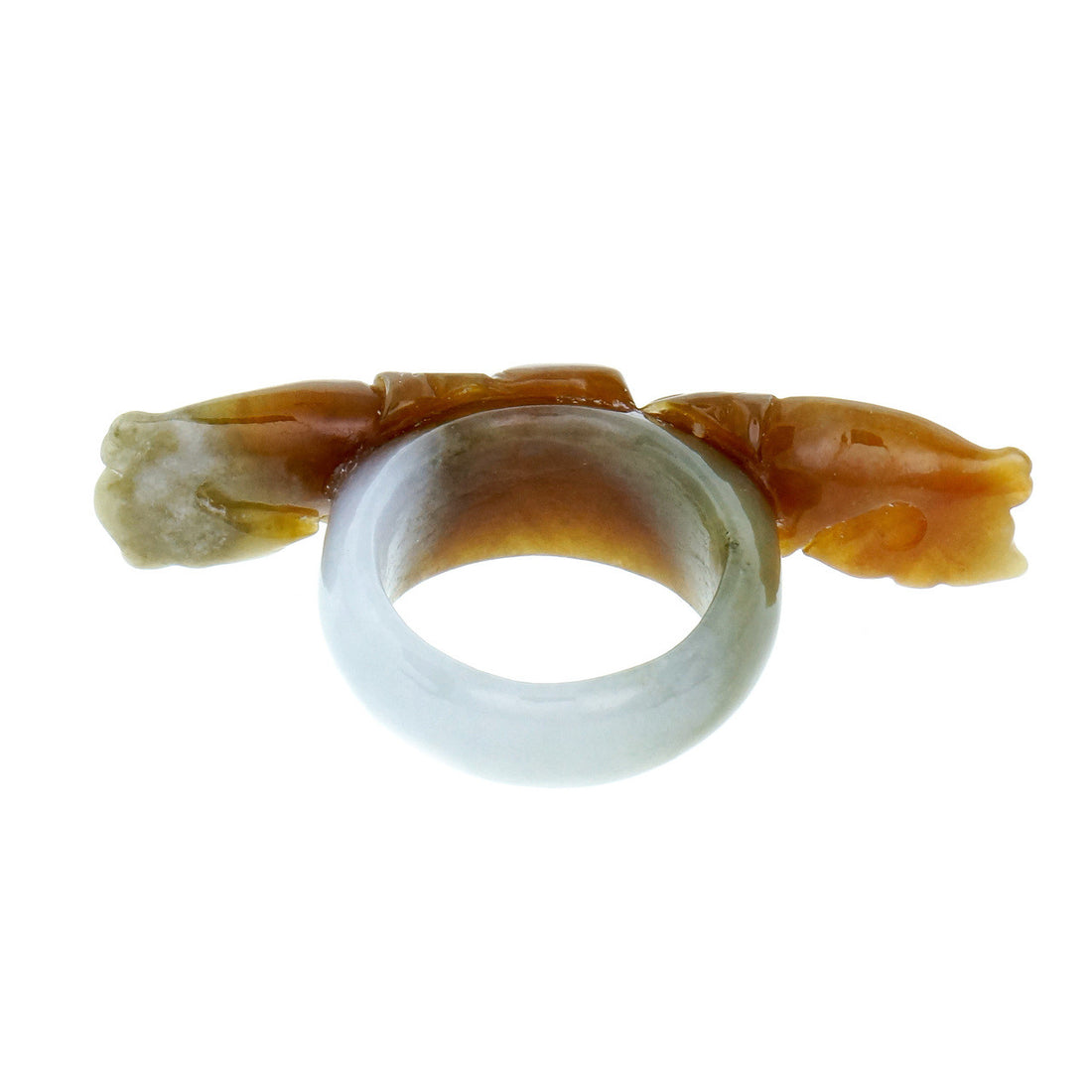 Natural Carved Jadeite Jade Fish Ring Brown Green White GIA Certified – image 4
